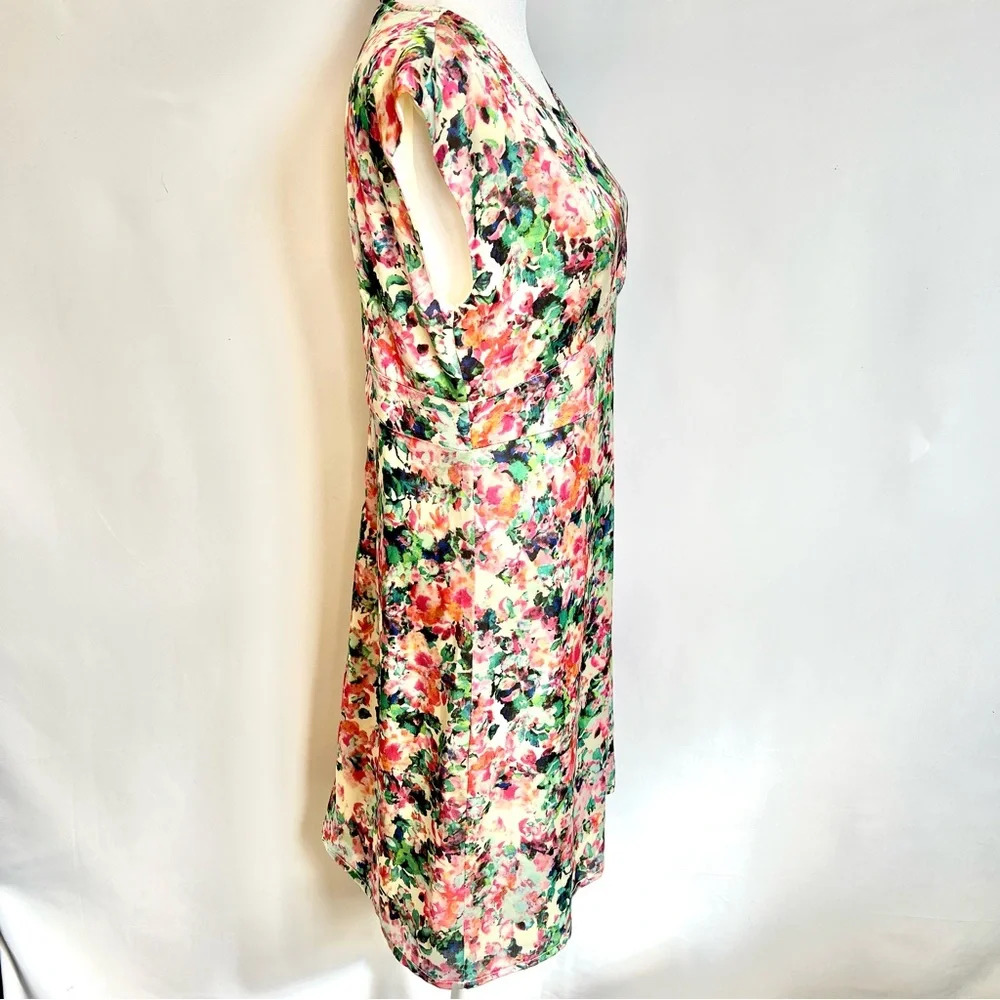 Mismash White Pink Floral Cap Sleeve Formal White Midi Dress Women’s Size Medium - Picture 7 of 16